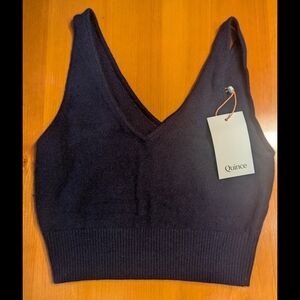 Quince Navy Cashmere Cropped Top Small
